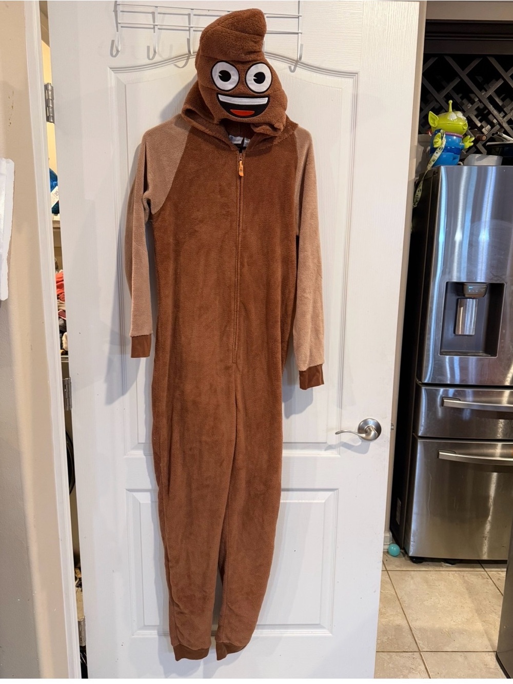 brown poop emoji hooded plush fleece one-piece pajama costume suit kids large